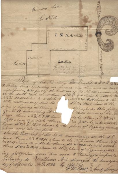 1834 Military Land Survey With Magnetic Meridian Design