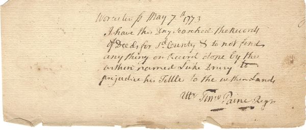 British Loyalist Timothy Paine Offers Land Title Proof For Patriot Luke Drury In 1773