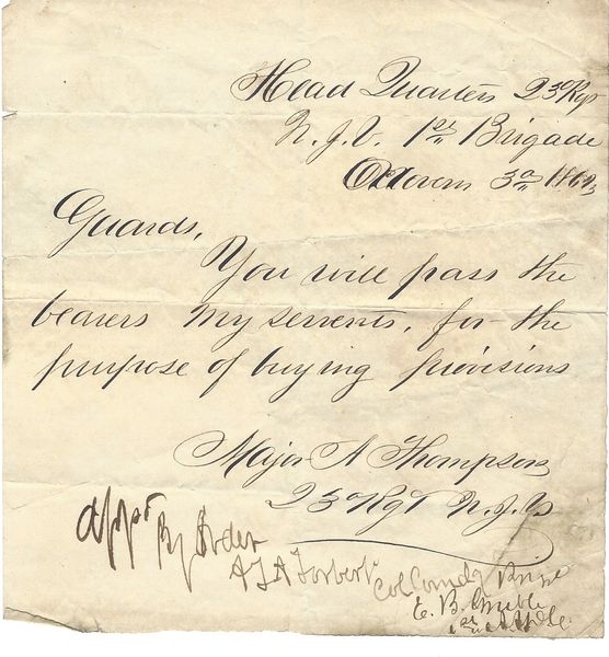 Meritorious Col. Torbert Signs Military Pass Permitting Servants To Buy Provisions -- Civil War