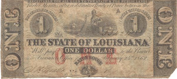 The State Of Louisiana One Dollar -- Very Fine Currency