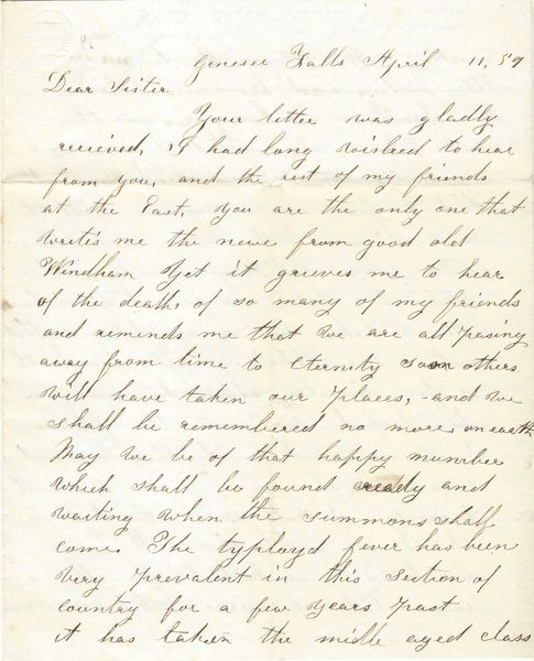Typhoid Fever Strikes Genesee Falls, New York, in 1859, Leaving Only One Store Open