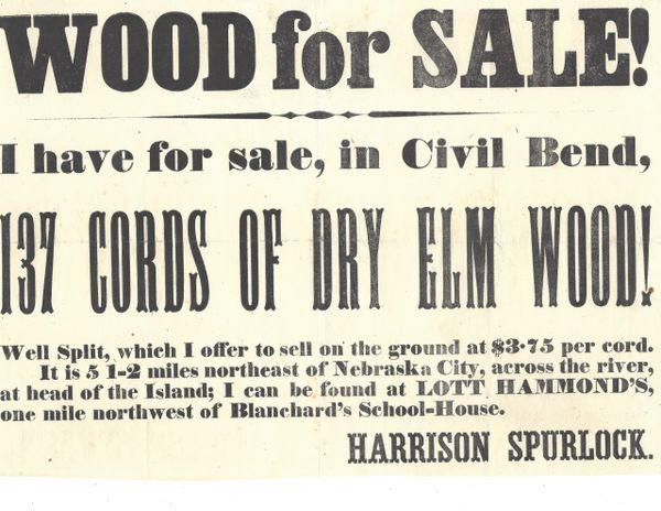 [Civil Bend, Iowa, Underground Railroad] "Wood For Sale!" Broadside References Important Stop For John Brown, Others