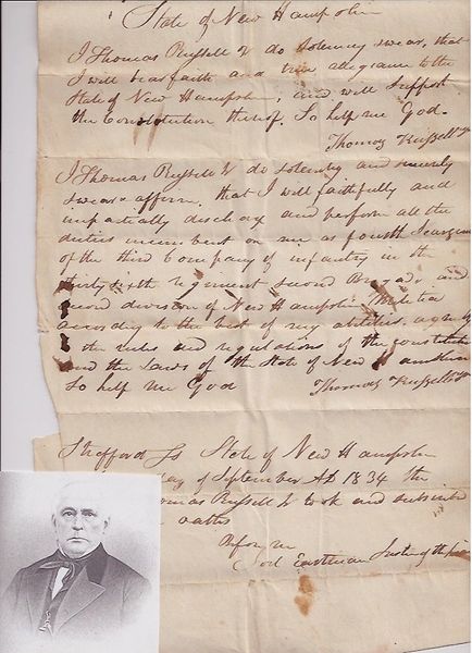 1834 New Hampshire Militia Sergeant Swears Oath of Allegiance