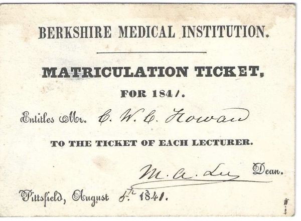 Berkshire Medical College Granted Degree To African American, Later President Of Liberia -- Two Lecture Tickets