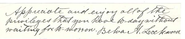 [Suffrage] First Woman To Run For President Writes Humbly Of Privileges In Autograph Quote Signed