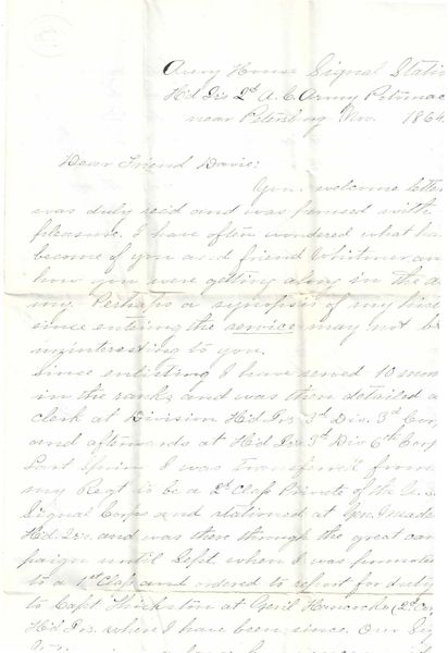 Signal Corps Officer Writes Of Famous Avery House Station, Siege Of Petersburg