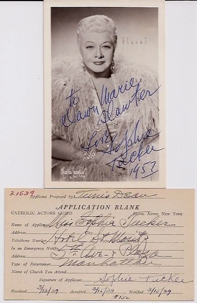 Sophie Tucker -- Last of the Red Hot Mamas -- Photograph, Guild Application