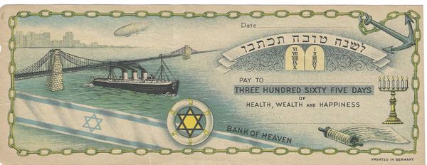 [Judaica] Bank Of Heaven, Star Of David Check Printed In Germany