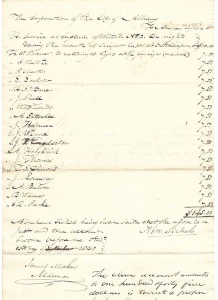 Early Albany Town Watch Document Signed By Notable War Of 1812 Captains