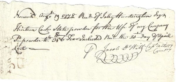 Revolutionary War-Date Receipt For Gun Powder Used To Defend Connecticut