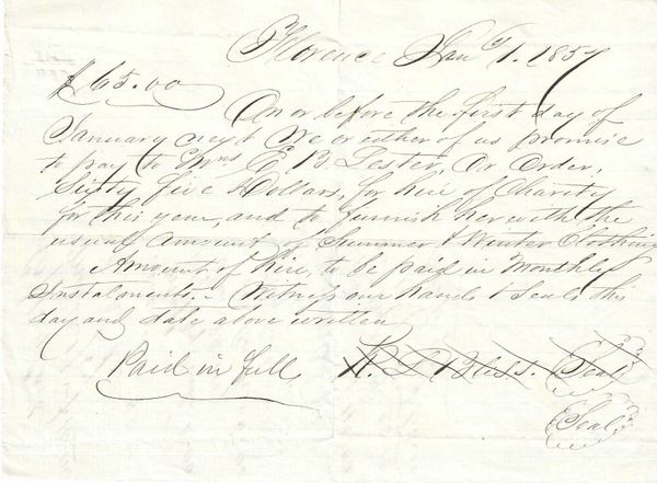 Mobile, AL, Promissory Note For Enslaved Female "Charity"