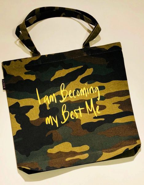Reusable Becoming My Best Me Camo Tote