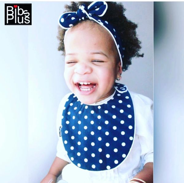 -Handcrafted Triple Layer Classic Navy with White Polka Dots Baby Girl Bib Combo Set