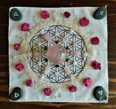 Sacred Geometry Crystal Grid ~ Flower of Life ~ Natural Cotton Cloth