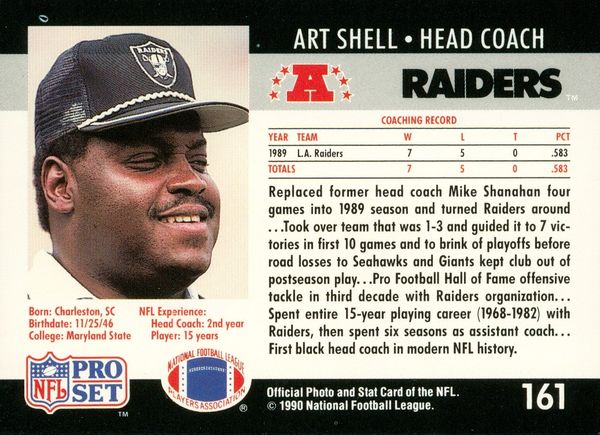 1990 Pro Set #161A Art Shell CO ERR