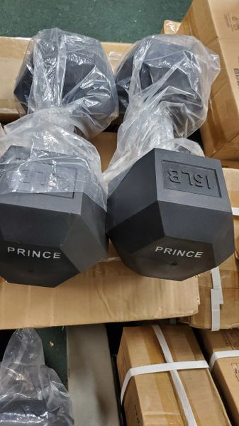 15lb Pair of Rubber Hex Dumbbell (PRINCE Brand). Free Shipping