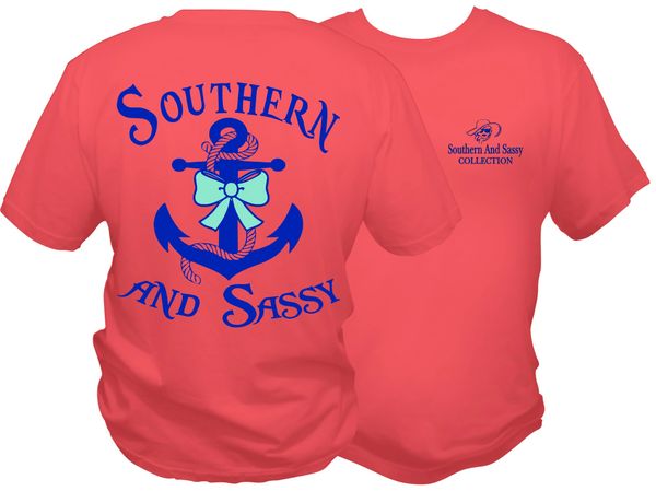 Southern And Sassy Anchor and Bow - 4 Colors Available - Short Sleeve T Shirt - Southern and Sassy COLLECTION