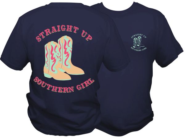 Straight Up Southern Girl (Cowgirl Boots) - Navy Short Sleeve T Shirt - Southern And Sassy COLLECTION