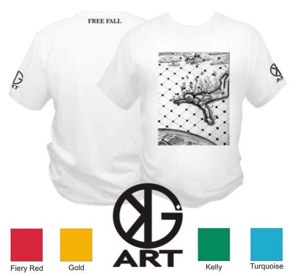Free Fall - Kyle Gainey Art T Shirt - Sky Diving, Fire, Plane, Clouds, Earth, Abstract Original Art