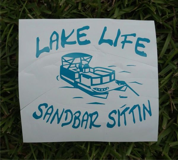 Lake Life Sandbar Sittin Decals. Teal and White. 4 x 4.5