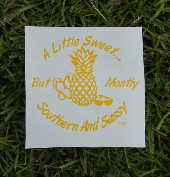 Pineapple Decal 4 x 4.5 - A Little Sweet But Mostly Southern And Sassy. Available in Yellow, Pink, and White. Southern And Sassy Collection.