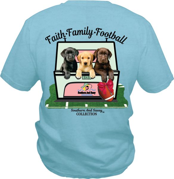 Faith Family Football ( Three Lab Puppies ) on Mint Short Sleeve, Long Sleeve, & Hoodies