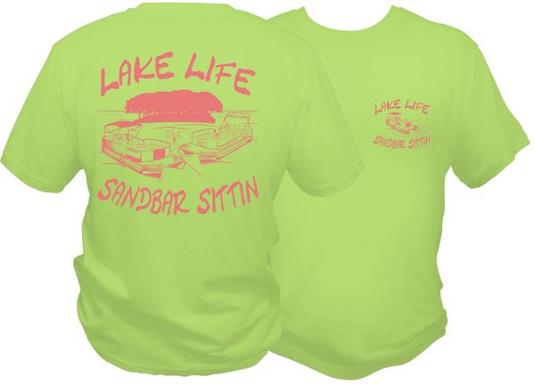 Lake Like Sandbar Sittin Short Sleeve T-shirt, Pistachio with Pink Print