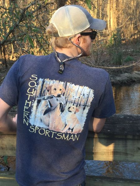 Southern Sportsman Lab and Pup with Duck Short Sleeve T Shirt - Heather Navy