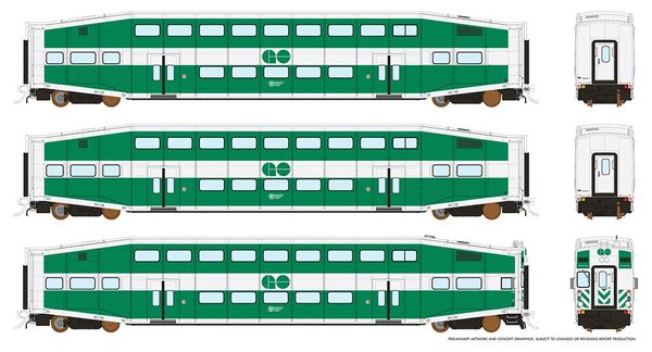 Rapido HO Scale Bi-Level Commuter Car Set W/Cab Car GO Transit