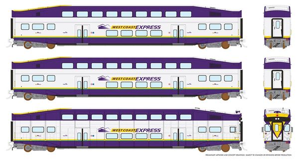 Rapido HO Scale Bi-Level Commuter Car Set W/Cab Car West Coast Express *Reservation*