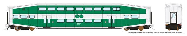 Rapido HO Scale Bi-Level Commuter Coach Single Car Un-numbered Go Transit