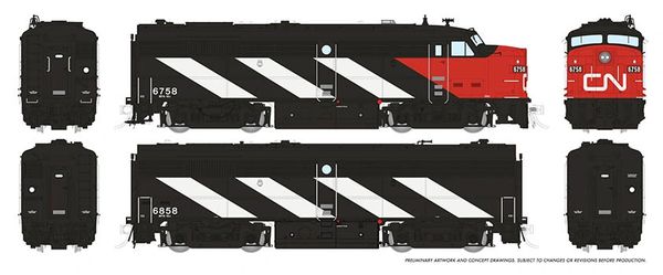 Rapido HO Scale MLW Canadian National (CN Noodle 1961 scheme) FPA-2U / FPB-2U DCC Ready *Reservation*