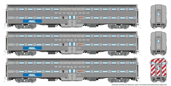 Rapido HO Scale "Gallery" Commuter Cars Metra (Burlington Nameboard) 3 Car Set *Reservation*