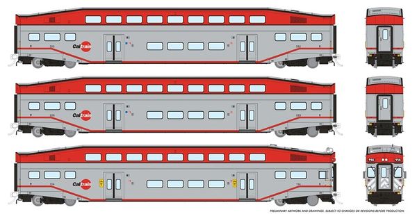 Rapido Ho Scale Bi Level Cal Train Commuter Coach & Cab Car Set