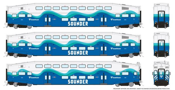 Rapido Ho Scale Bi Level Sounder Commuter Coach & Cab Car Set