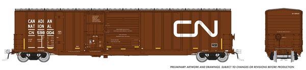 Rapido HO Scale Trenton Works 6348 cu.ft. Boxcar Canadian National w/Conspicuity Stripes (6 Pack) *Reservation*
