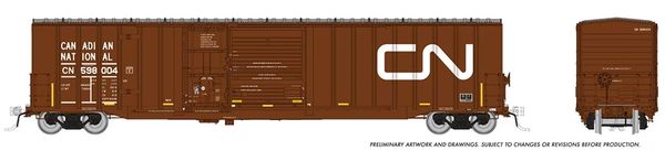 Rapido HO Scale Trenton Works 6348 cu.ft. Boxcar Canadian National w/Conspicuity Stripes (Single Car) *Reservation*