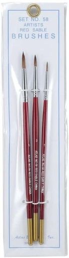 Atlas Brushes #58 3 Piece Red Sable and Camel Hair Brush Set #'s: 1, 3, 5