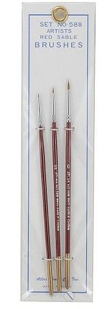 Atlas Brushes #58B: 3 Piece Red Sable Brush Set #'s: 10/0, 5/0 &0