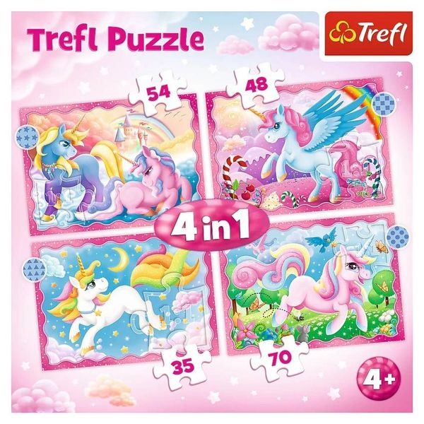 Trefl- Unicorns and Magic (4) Pack of Puzzles