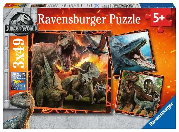 Ravensburger- Jurassic World (3) Pack of 49 Piece Puzzles