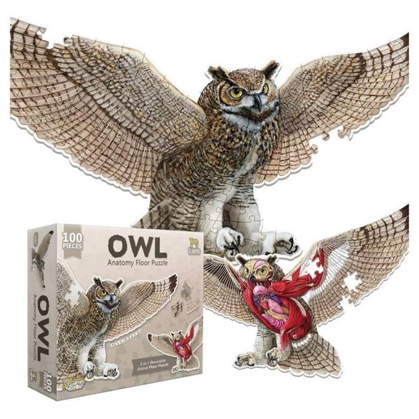 Genius Games - Animal Anatomy - Floor Puzzle - Owl 100 Piece (2 Sided) Puzzle