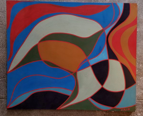 Geometric Abstract Painting signed Mack | Mid-Century Modern Danish ...