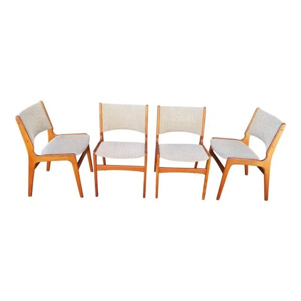 Set 4 Henning Kjaernulf Attributed Teak Danish Modern Dining Chairs Sold Mid Century Modern Danish Modern Antiques