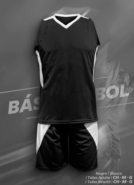 UNIFORME DE BASQUETBOL DE LÍNEA: NEGRO Y BLANCO