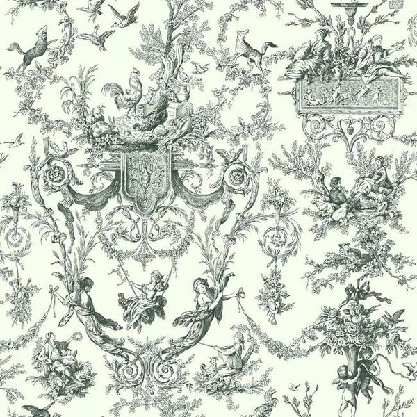 Old World Toile Black Wallpaper