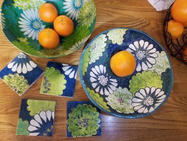 1970s Retro serving pieces; bowl and tiles