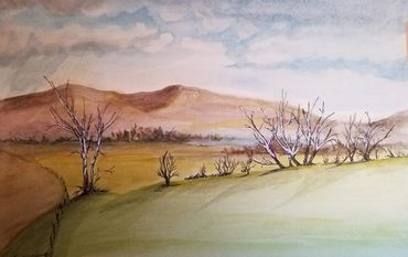 Valley, ranch view, watercolor