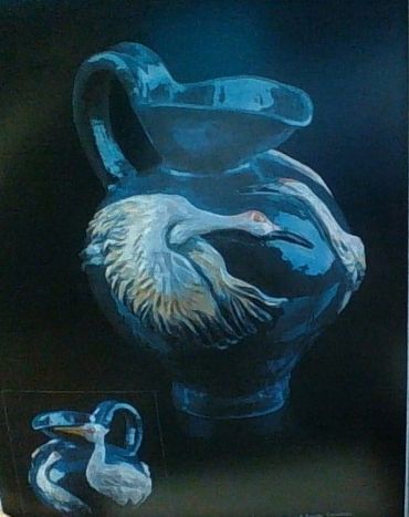 Ceramic jug with Sandhill Cranes