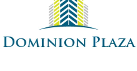 Logo for Dominion Plaza featuring a stylized building design.